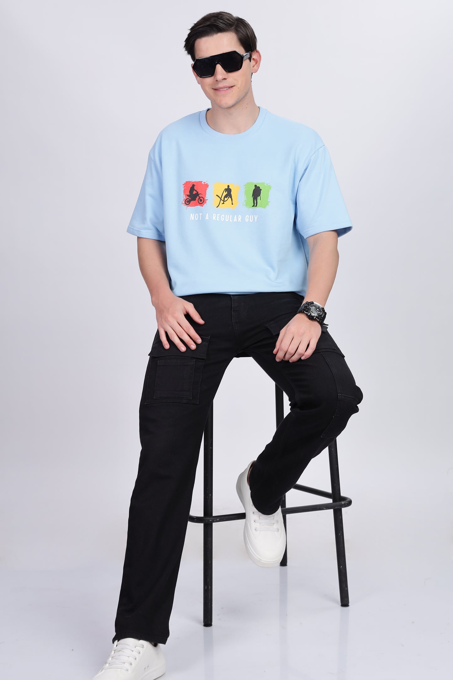 Skigg Baby Blue Oversized T-Shirt – Not a Regular Guy | Gym, Biking, Adventure - Skigg Wears