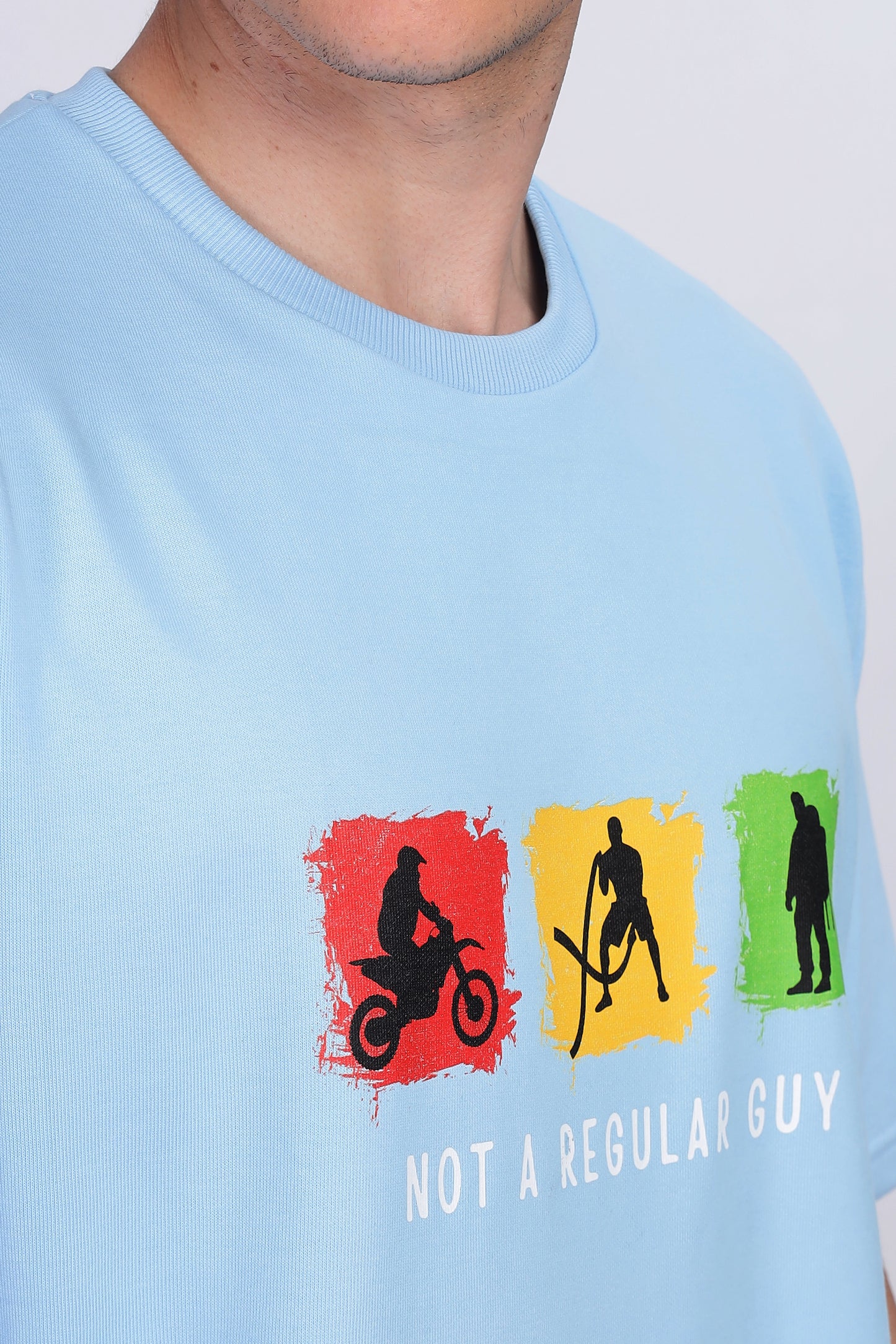 Skigg Baby Blue Oversized T-Shirt – Not a Regular Guy | Gym, Biking, Adventure - Skigg Wears