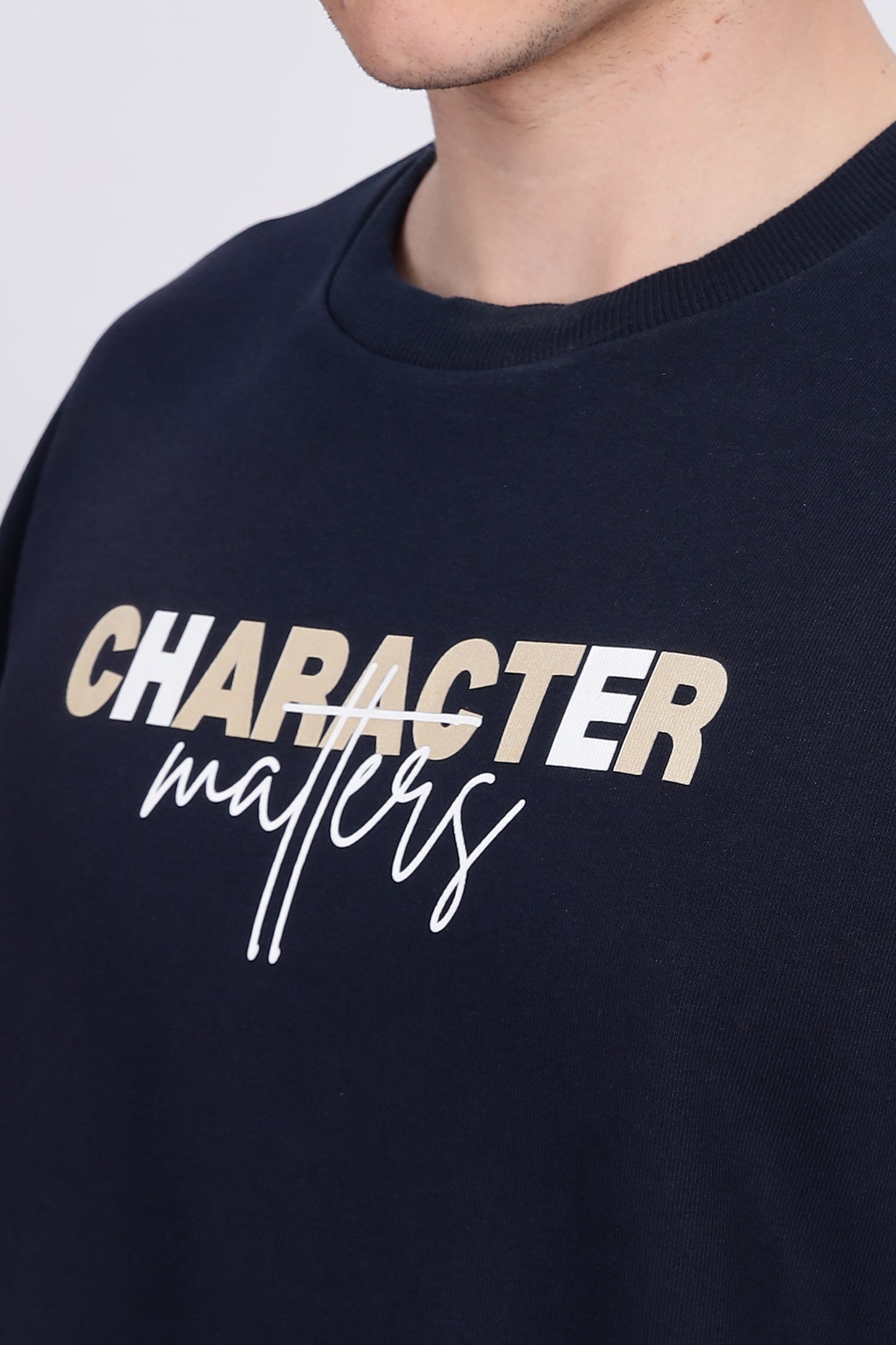 "Character Matters" Unisex Navy Blue Terry Oversized T-Shirt – Premium 280 GSM Streetwear Tee - Skigg Wears