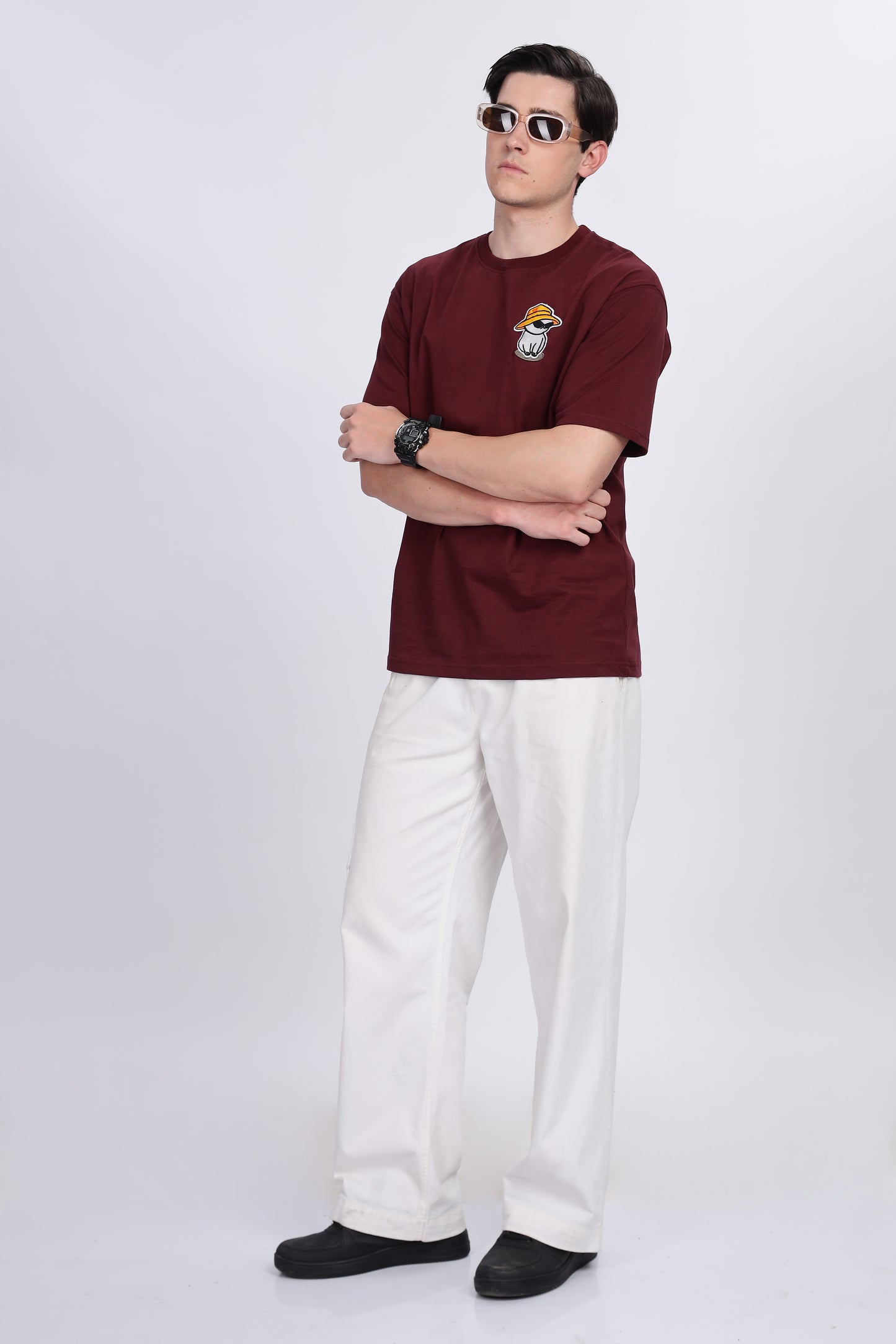 Skigg Premium Drop – Maroon Oversized Embroidered T-Shirt - Skigg Wears