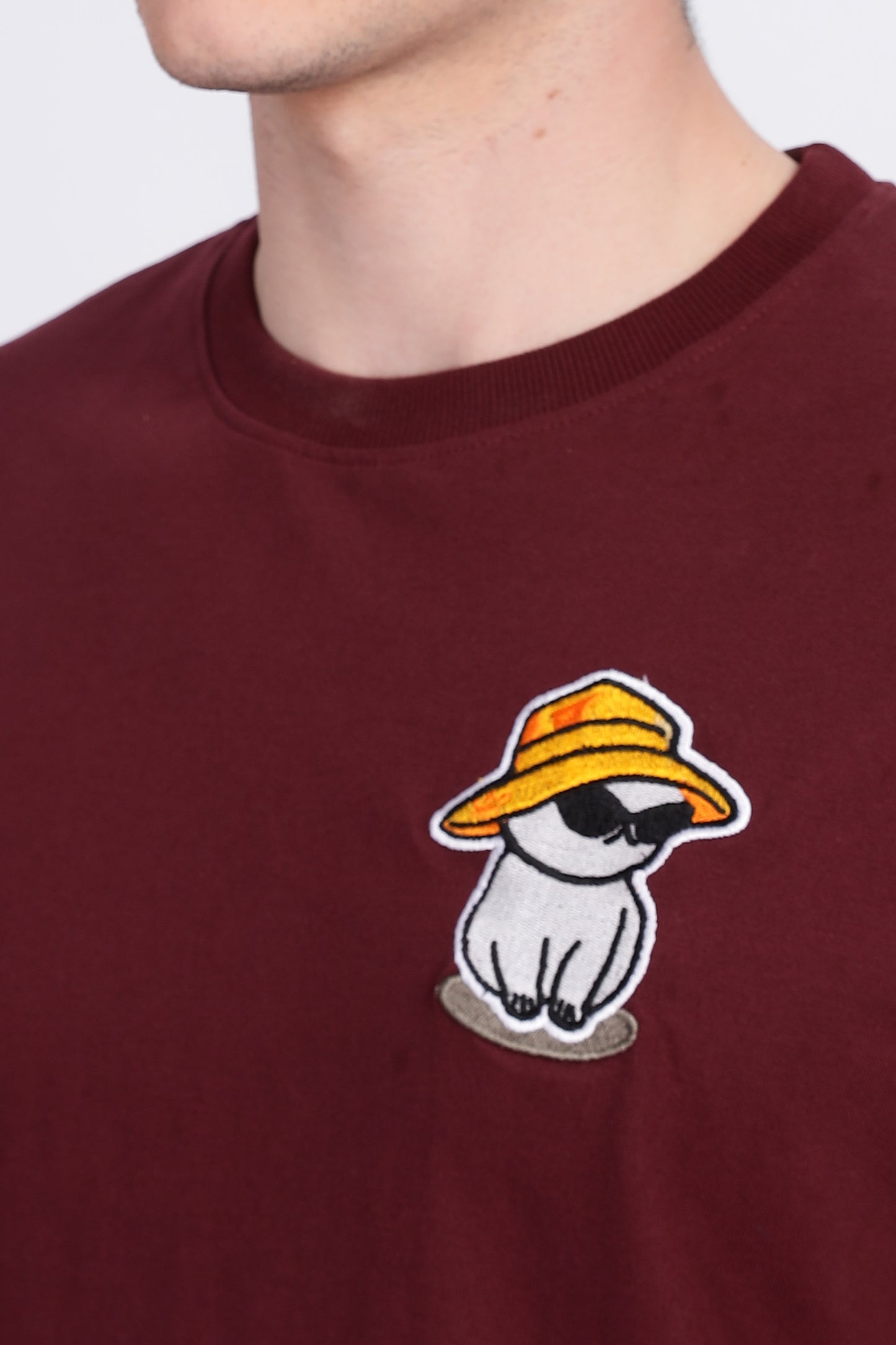 Skigg Premium Drop – Maroon Oversized Embroidered T-Shirt - Skigg Wears