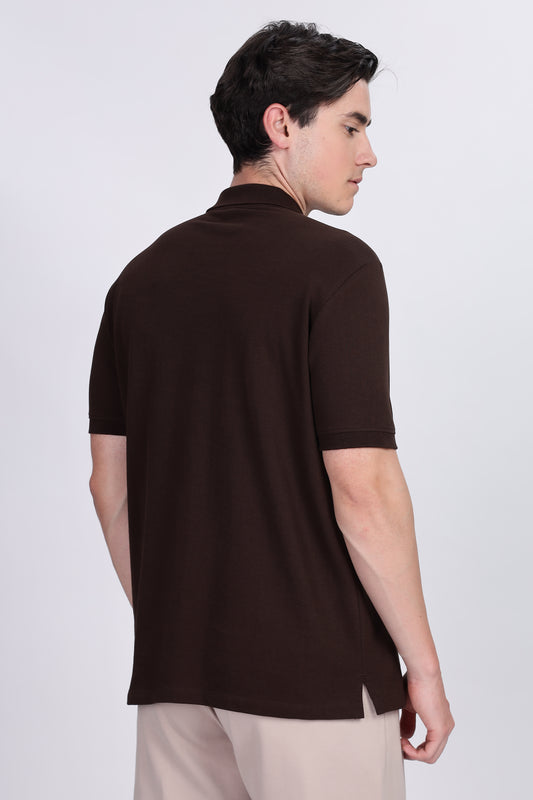 Skigg Coffee Brown Polo Half Sleeve T-Shirt β Embroidered Design | Premium Cotton Blend - Skigg Wears