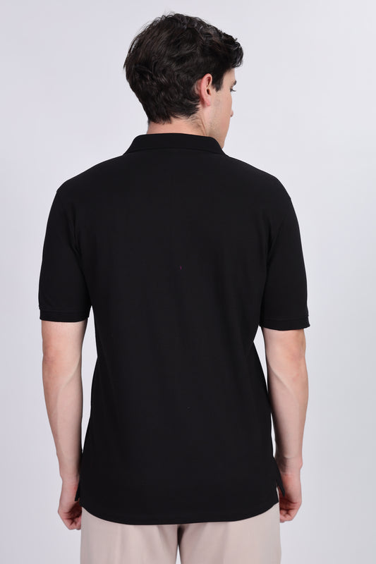 Skigg Black Polo Half Sleeve T-Shirt β Embroidered Design | Premium Cotton Blend - Skigg Wears