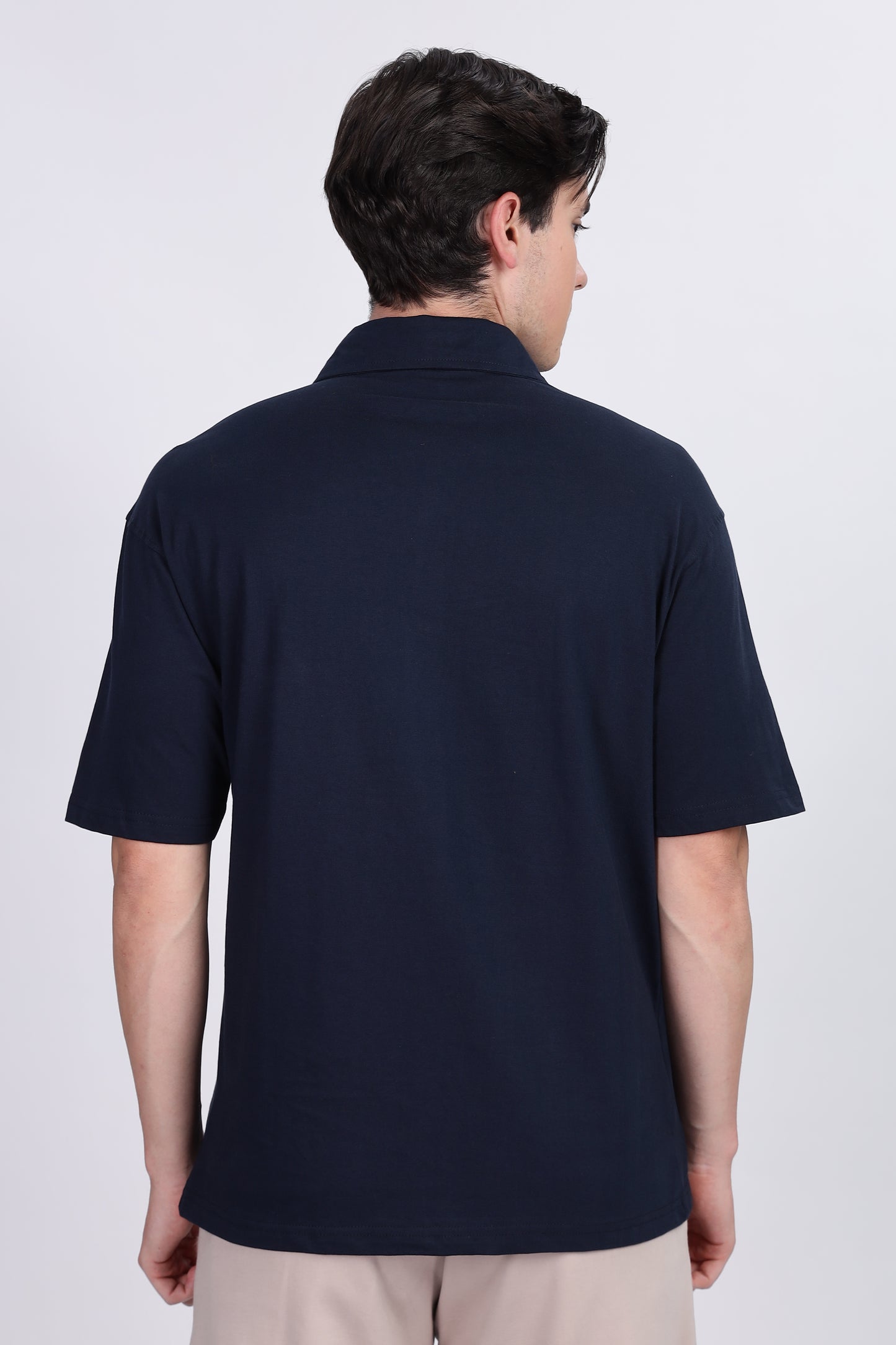Premium Navy Blue Oversized Half Shirt – 100% Cotton | Skigg Embroidered Streetwear - Skigg Wears