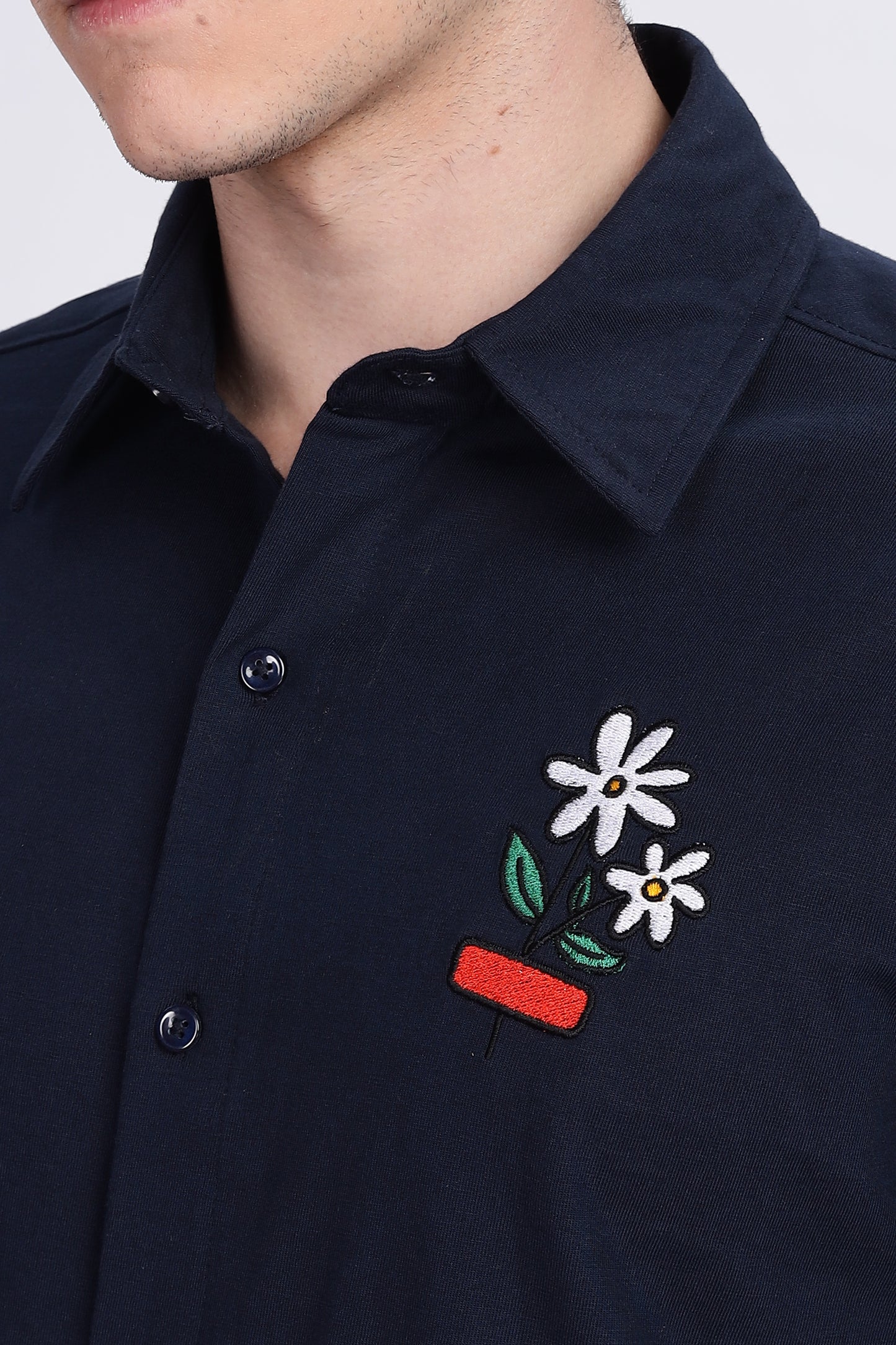 Premium Navy Blue Oversized Half Shirt – 100% Cotton | Skigg Embroidered Streetwear - Skigg Wears