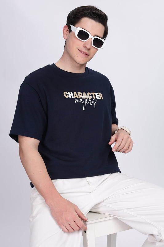 "Character Matters" Unisex Navy Blue Terry Oversized T-Shirt – Premium 280 GSM Streetwear Tee - Skigg Wears