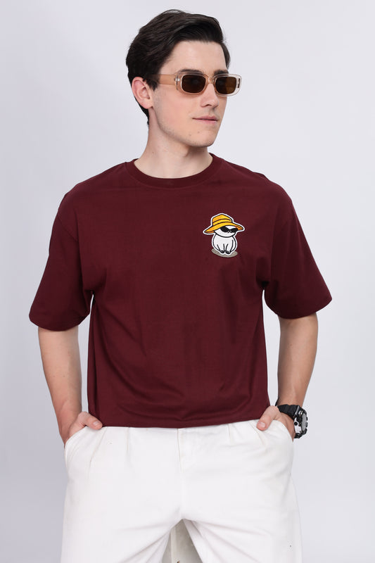 Skigg Premium Drop – Maroon Oversized Embroidered T-Shirt - Skigg Wears
