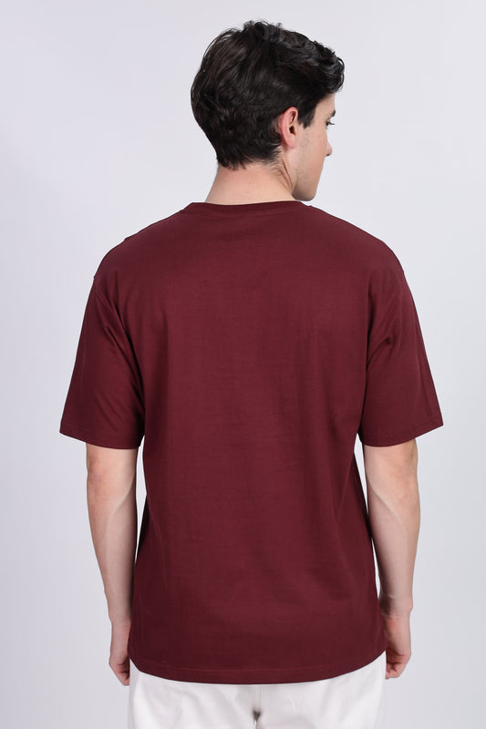 Skigg Premium Drop – Maroon Oversized Embroidered T-Shirt - Skigg Wears