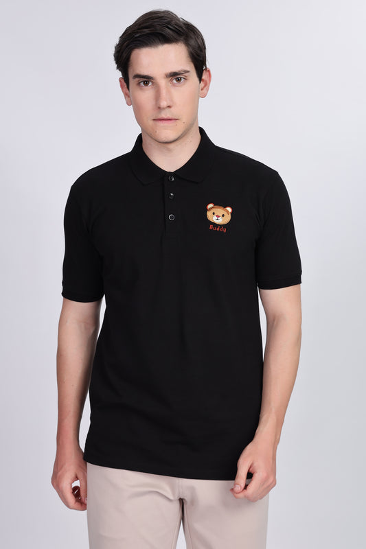 Skigg Black Polo Half Sleeve T-Shirt – Embroidered Design | Premium Cotton Blend - Skigg Wears