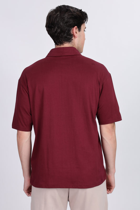 Skigg Maroon Oversized Shirt – Premium Embroidered Streetwear - Skigg Wears