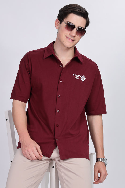Skigg Maroon Oversized Shirt – Premium Embroidered Streetwear - Skigg Wears