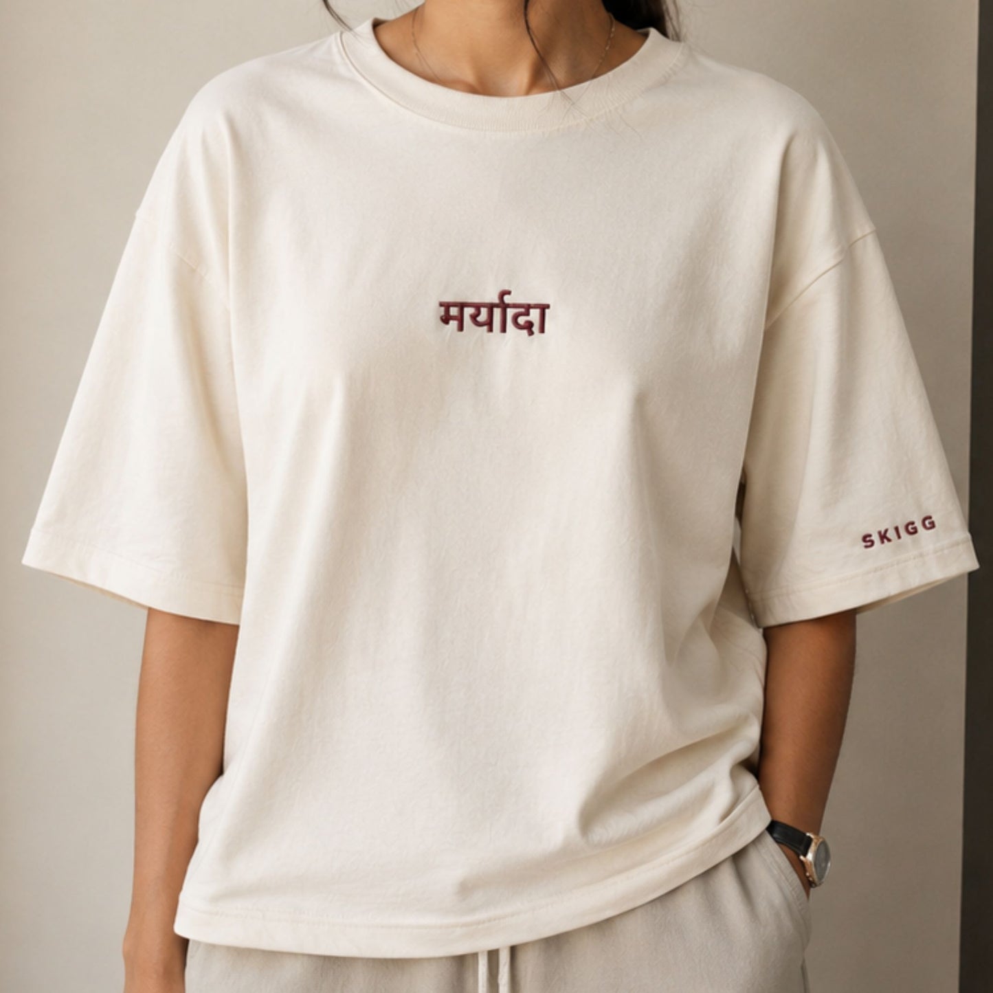 मर्यादा Off White Oversized Embroidered Premium T-shirt Exclusive Streetwear Collection