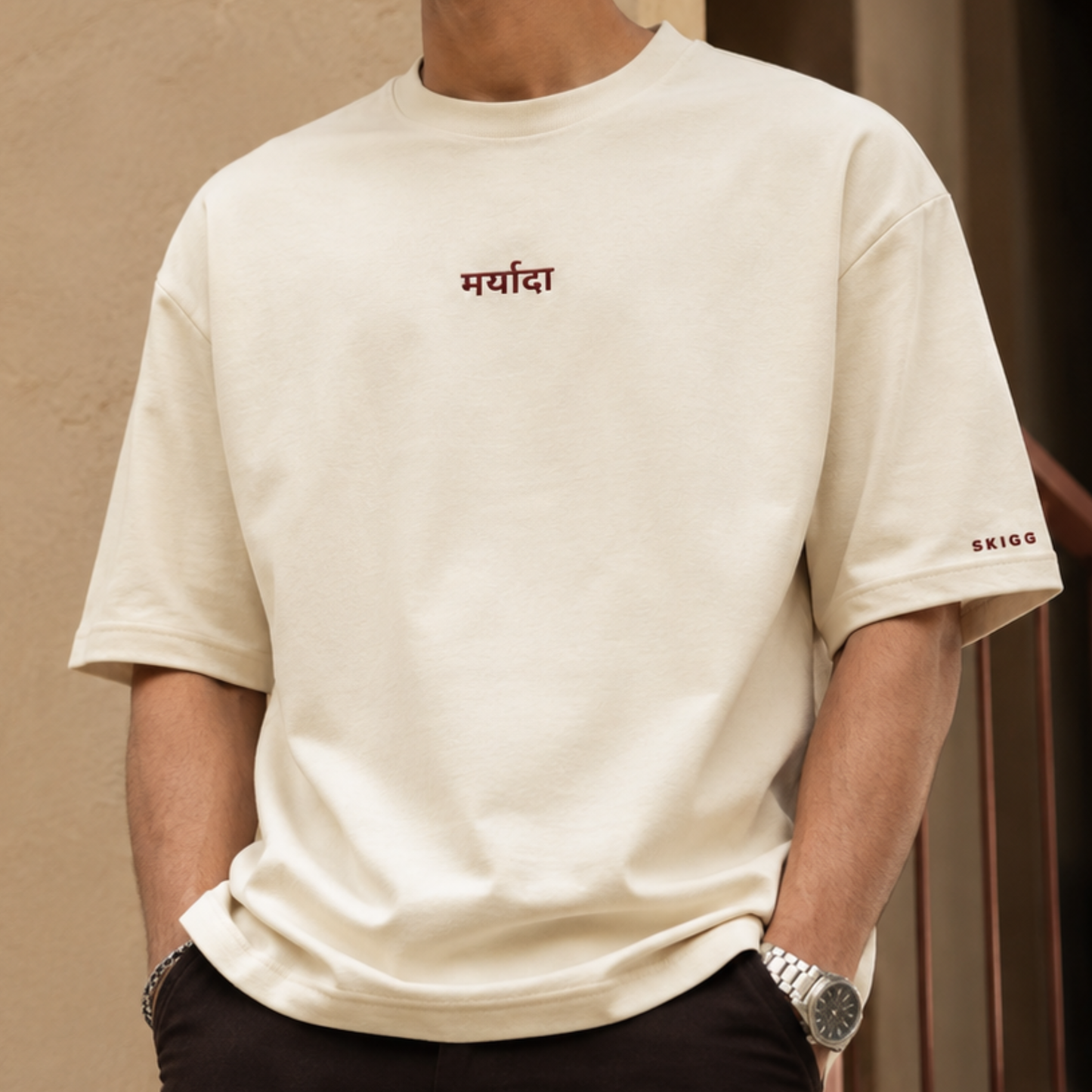 मर्यादा Off White Oversized Embroidered Premium T-shirt Exclusive Streetwear Collection